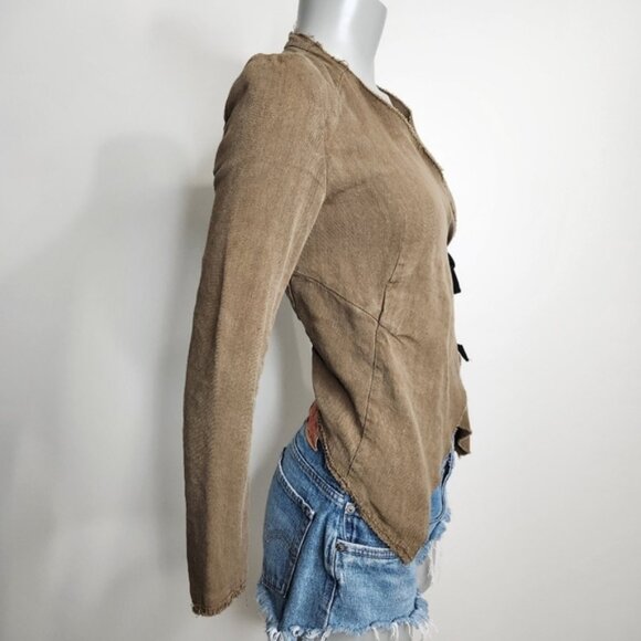 ZARA Woman Olive Green Loose Linen Jacket with Ribbon Tie Size XXS - Picture 10 of 14